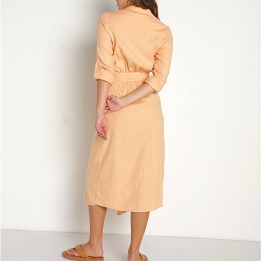 NWT Monrow Linen Tie Midi Dress Desert Mist - Picture 4 of 10